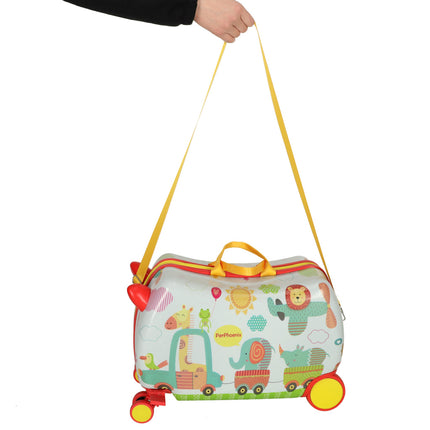 PerPhoenix Ride On Reiskoffer Kinderen Dierentuin Motief 45 cm x 31,5 cm x 22 cm - Zoo Design Handbagage op Wielen - Maximaal 20 kg Belasting