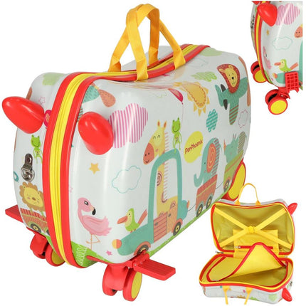 PerPhoenix Ride On Reiskoffer Kinderen Dierentuin Motief 45 cm x 31,5 cm x 22 cm - Zoo Design Handbagage op Wielen - Maximaal 20 kg Belasting