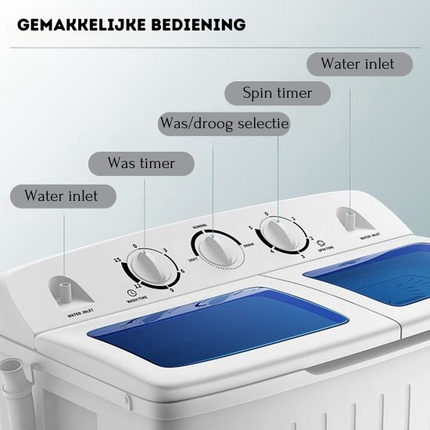 Trendmix camping wasmachine met dubbele trommel 5 Kg was / 3 Kg centrifuge laadvermogen wit / blauw