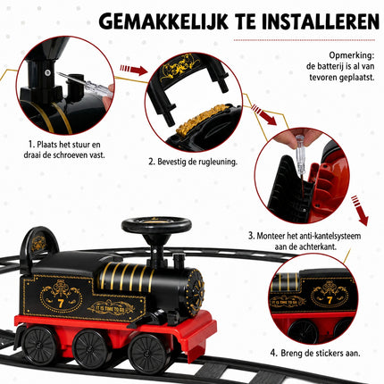 Elektrische Kindertrein met Treinbaan – 16-delige Rail 220 cm – Licht & Geluid – 2,5 km/u – Zwart/Rood