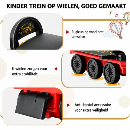 Elektrische Kindertrein met Treinbaan – 16-delige Rail 220 cm – Licht & Geluid – 2,5 km/u – Zwart/Rood