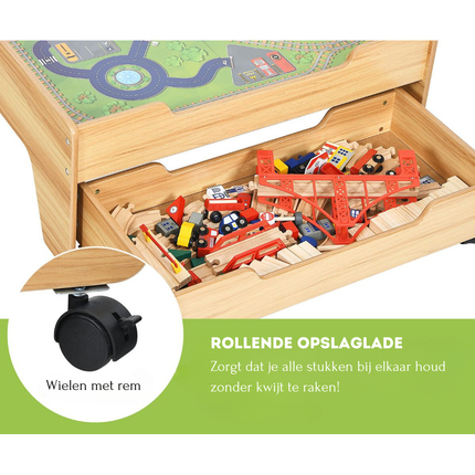 Trendmix 2-in-1 Houten Montessori Treinset En Speeltafel Met Lade 78 x 63 x 33 Cm - 100 Delige Speelset - STEM Speelgoed