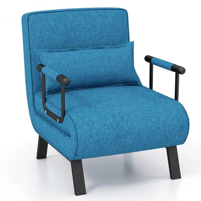 Trendmix 4-in-1 Slaapstoel Blauw – Inklapbare Slaapbank – Verstelbare Rugleuning – Slaapfauteuil 1 Persoon – Tot 150 kg Draagvermogen