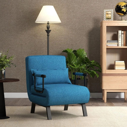 Trendmix 4-in-1 Slaapstoel Blauw – Inklapbare Slaapbank – Verstelbare Rugleuning – Slaapfauteuil 1 Persoon – Tot 150 kg Draagvermogen