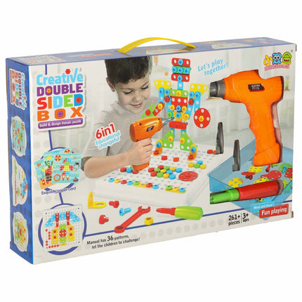 Constructie Bouwset 261-delig – Educatief Doe-Het-Zelfpakket voor Kinderen – Met Boormachine, Schroevendraaier & Gereedschapskoffer – Creatieve 3D Bouwpuzzel