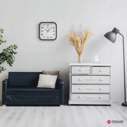 Wandklok 28,5 cm – Stille Klok – Vierkante Muurklok – Zwart