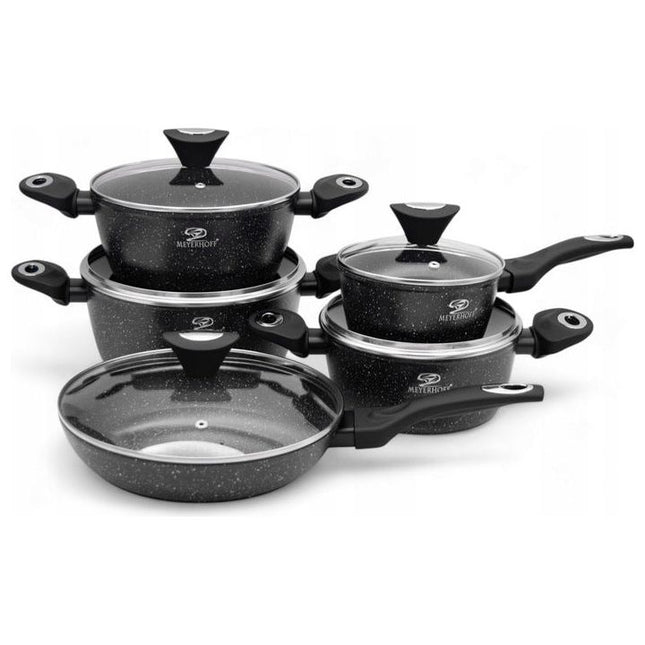 Meyerhoff Premium Pannenset 10‑delig – RVS Night Sky – Inclusief Koekenpan, Steelpan & Deksels – Geschikt voor Alle Warmtebronnen