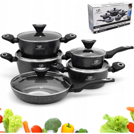 Meyerhoff Premium Pannenset 10‑delig – RVS Night Sky – Inclusief Koekenpan, Steelpan & Deksels – Geschikt voor Alle Warmtebronnen