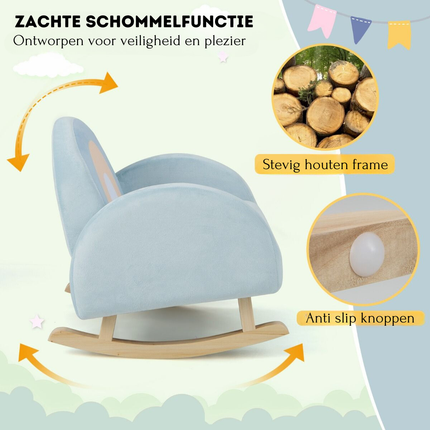 Trendmix Kinderschommelstoel Blauw – Fluweel – Ergonomisch – Schommelstoel Kind 3-5 Jaar – Regenboogdesign – 50 × 46 × 45 cm