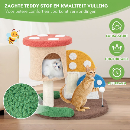 Trendmix Krabpaal Kat – Paddenstoellook – 60 x 49 x 59 cm – Kattenmand, Sisal Krabplank & Speelbal