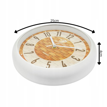 Wandklok 25 cm – Stille Muurklok – Rotan Rietlook – Wit Beige Bruin