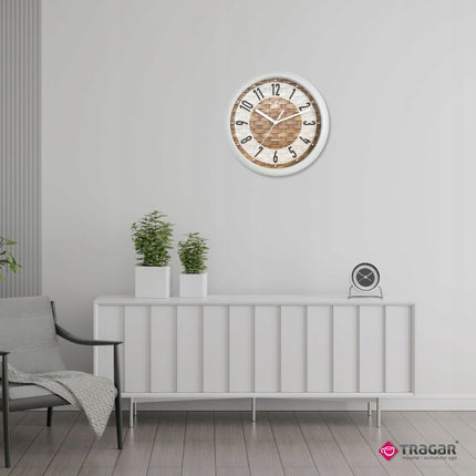 Wandklok 25 cm – Stille Muurklok – Rotan Rietlook – Wit Beige Bruin