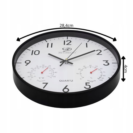 Wandklok 28,4 cm – Stille Muurklok met Thermometer & Hygrometer