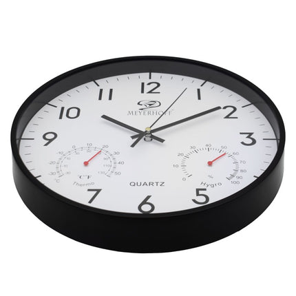 Wandklok 28,4 cm – Stille Muurklok met Thermometer & Hygrometer