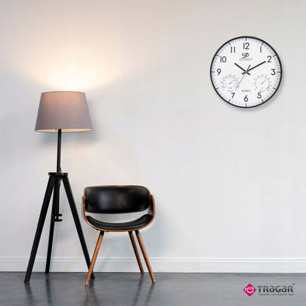 Wandklok 28,4 cm – Stille Muurklok met Thermometer & Hygrometer