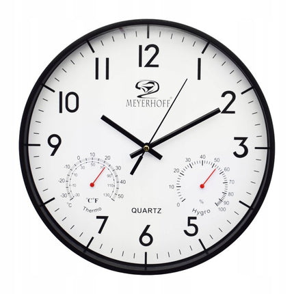 Wandklok 28,4 cm – Stille Muurklok met Thermometer & Hygrometer