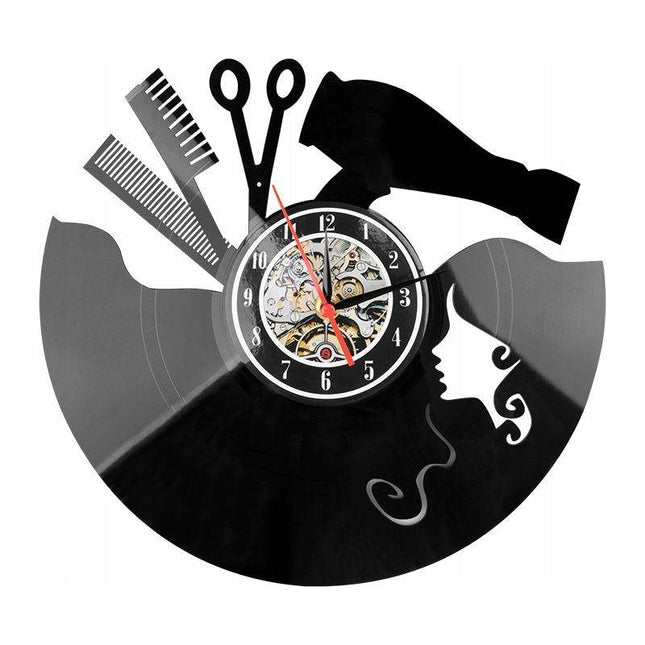 Activeshop Decoratieve Wandklok met Kapper Design - Klok perfect voor in de kapsalon - Barbershop - Vintage Design - Zwart