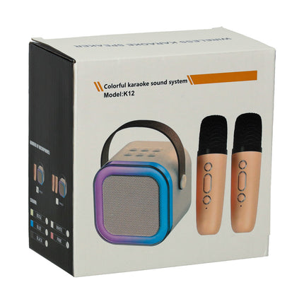 Karaoke Set Met 2 Microfoons - Draagbare Bluetooth USB LED Luidspreker Beige - KaraokeSet - Muziekspeler - Beige