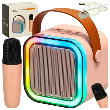 Karaoke Set Met Microfoon - Draagbare Bluetooth USB LED Luidspreker - KaraokeSet - Muziekspeler - Roze