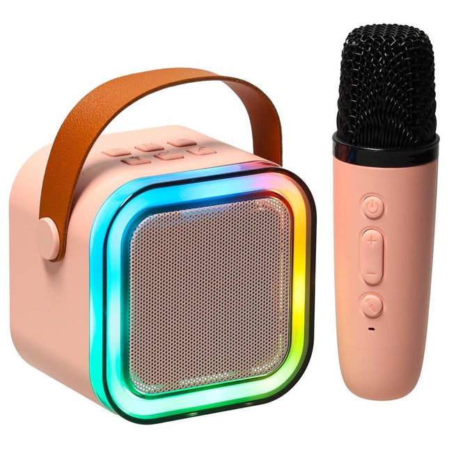 Karaoke Set Met Microfoon - Draagbare Bluetooth USB LED Luidspreker - KaraokeSet - Muziekspeler - Roze