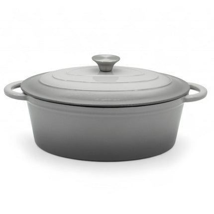 Gietijzeren Braadpan 4,3L met Deksel – Ovale Geëmailleerde Stoofpan & Braadslede – 30 cm – Grijs