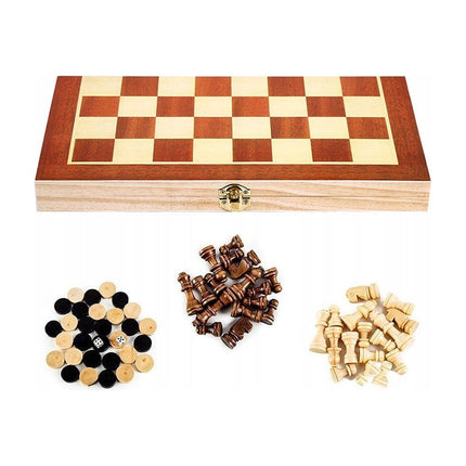 Houten 3 in 1 Schaakspel - Inklapbaar Dammen - Backgammon Set - Bordspel - Houten Spelletjes