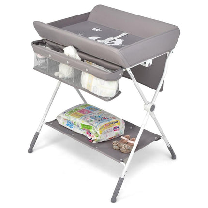 Baby Joy 4-in-1 Inklapbare Babycommode – Grijs – Verstelbaar – Met Wielen, Veiligheidsgordel & Opbergruimte – Luiertafel