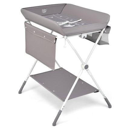 Baby Joy 4-in-1 Inklapbare Babycommode – Grijs – Verstelbaar – Met Wielen, Veiligheidsgordel & Opbergruimte – Luiertafel