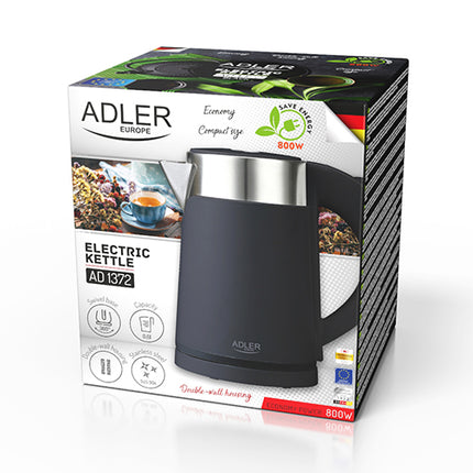 Adler AD 1372 Kleine Waterkoker 0,6 Liter 800W – Mini Waterkoker – Dubbelwandig – Zwart