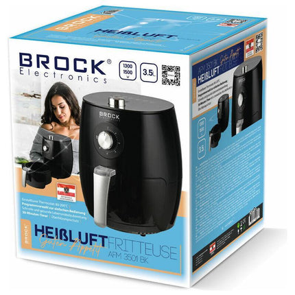 Brock Electronics Airfryer 3,5L – Heteluchtfriteuse zonder Olie – PFAS-vrij – 1300-1500W – Zwart – 6 Automatische Programma’s – Gezond Frituren – Compacte Airfryer voor Gezin of Single’s – Zwart