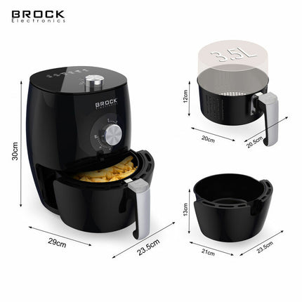 Brock Electronics Airfryer 3,5L – Heteluchtfriteuse zonder Olie – PFAS-vrij – 1300-1500W – Zwart – 6 Automatische Programma’s – Gezond Frituren – Compacte Airfryer voor Gezin of Single’s – Zwart
