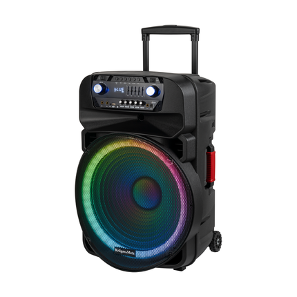 Krüger & Matz KM1718 Mobiele Actieve Luidspreker Party Speaker Box LED ring (met 2 UHF draadloze microfoons, SD, Bluetooth, FM, USB) 60 Watt zwart