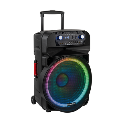 Krüger & Matz KM1718 Mobiele Actieve Luidspreker Party Speaker Box LED ring (met 2 UHF draadloze microfoons, SD, Bluetooth, FM, USB) 60 Watt zwart