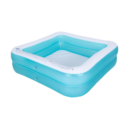 Sunclub Vierkant Opblaasbaar Zwembad 145x145 cm – Familie Zwembad Voor Tuin – Groot Kinderzwembad Met Afvoer – Blauw