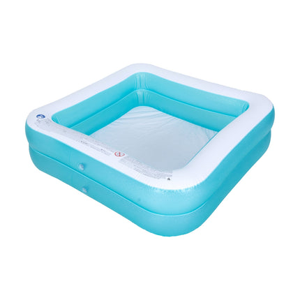 Sunclub Vierkant Opblaasbaar Zwembad 145x145 cm – Familie Zwembad Voor Tuin – Groot Kinderzwembad Met Afvoer – Blauw