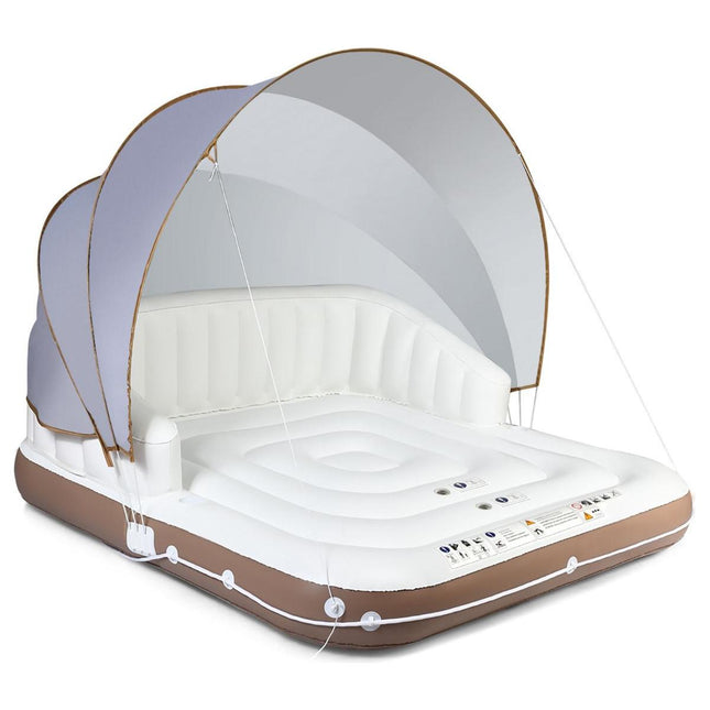 Trendmix Opblaasbaar Zwembadeiland Canopy Island – Met Verstelbaar Afdak – Loungebed Voor 2 Volwassenen – 180 × 160 cm – Inclusief Bekerhouders