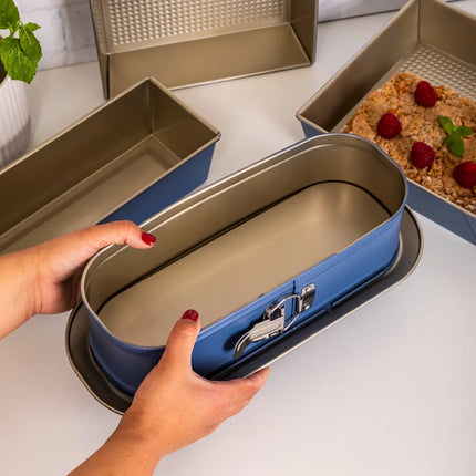 Valdinox Giovanni Ovale Springvorm 34 cm – Blauw met Gouden Accenten – Antiaanbaklaag – Bakvorm voor Cheesecake, Taart & Cake