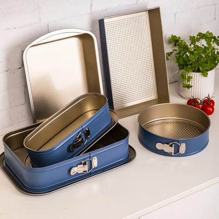 Valdinox Giovanni Ovale Springvorm 34 cm – Blauw met Gouden Accenten – Antiaanbaklaag – Bakvorm voor Cheesecake, Taart & Cake