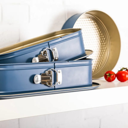Valdinox Giovanni Ovale Springvorm 34 cm – Blauw met Gouden Accenten – Antiaanbaklaag – Bakvorm voor Cheesecake, Taart & Cake