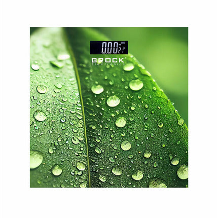 Brock BS‑003 Digitale Personenweegschaal – 30 × 30 cm – 180 kg – Stijlvol Blad‑motief – Helder Verlicht Display – Inclusief 2x AAA Batterijen – Eenvoudige Eén‑stap Weegfunctie