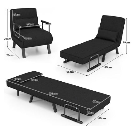 Trendmix 4-in-1 Slaapstoel Zwart – Inklapbare Slaapbank – Verstelbare Rugleuning – Slaapfauteuil 1 Persoon – Tot 150 kg Draagvermogen