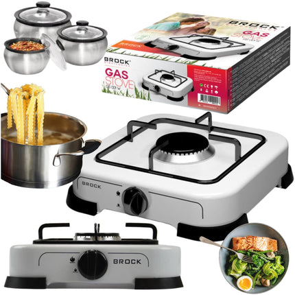 Brock 1-Pits Gaskookplaat - Compact, Draagbaar & Ideaal voor Camping of Buiten Koken – Wit