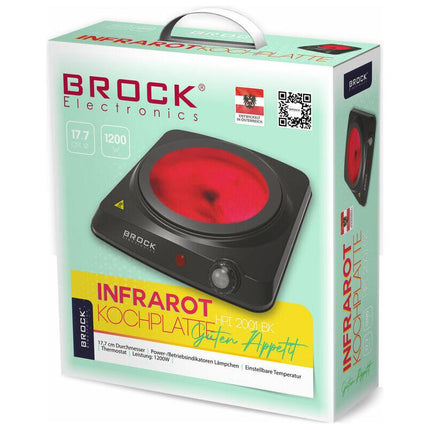 BROCK 1-Pits Infrarood Elektrische Kookplaat – 1200W Compact Kooktoestel met Temperatuurregeling – Zwart – Ø17,7 cm