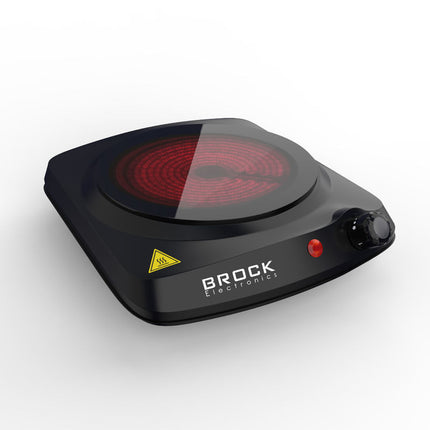 BROCK 1-Pits Infrarood Elektrische Kookplaat – 1200W Compact Kooktoestel met Temperatuurregeling – Zwart – Ø17,7 cm