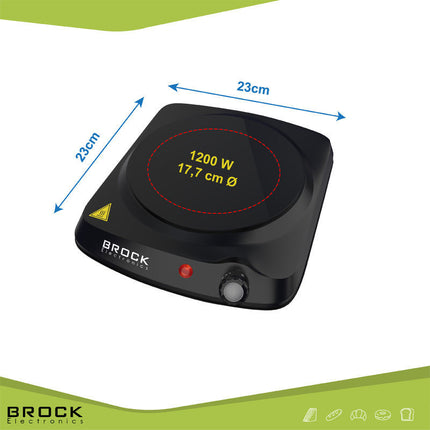 BROCK 1-Pits Infrarood Elektrische Kookplaat – 1200W Compact Kooktoestel met Temperatuurregeling – Zwart – Ø17,7 cm