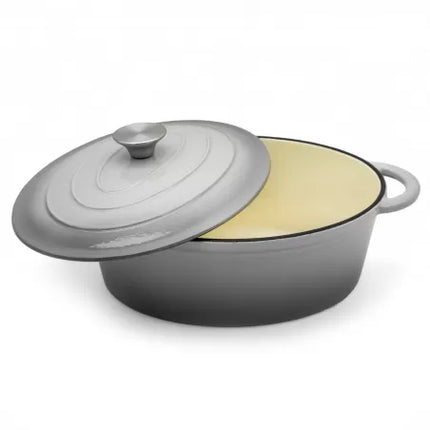 Gietijzeren Braadpan 4,3L met Deksel – Ovale Geëmailleerde Stoofpan & Braadslede – 30 cm – Grijs