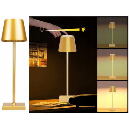 Oplaadbare Draadloze Tafellamp – 38 cm Goud – LED Nachtlamp met Dimbaar Warm Licht & Touchbediening – Moderne Oplaadbare Nachtlamp voor Slaapkamer, Woonkamer en Camping