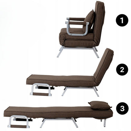 Mebel Elite Bart Luxe 3-in-1 Uitklapbare Slaapstoel Bruin - Inklapbare Slaapbank Met 5 Standen Verstelbare Rugleuning - Belastbaar Tot 125 kg - Moderne Slaapfauteuil - Logeerbed