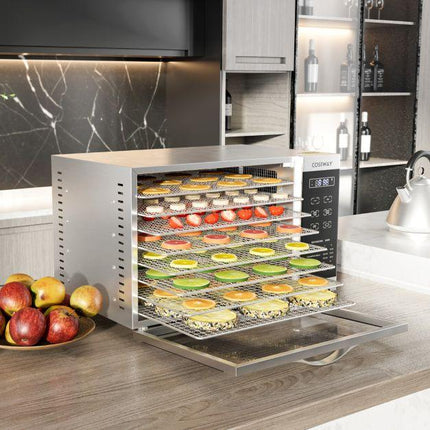 Costway Voedseldroger RVS – 8 Laags Droogoven – Timer & Temperatuurregeling – Droog Fruit, Vlees, Groenten – Met 360° Ventilatie – Zilver