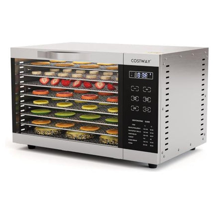Costway Voedseldroger RVS – 8 Laags Droogoven – Timer & Temperatuurregeling – Droog Fruit, Vlees, Groenten – Met 360° Ventilatie – Zilver